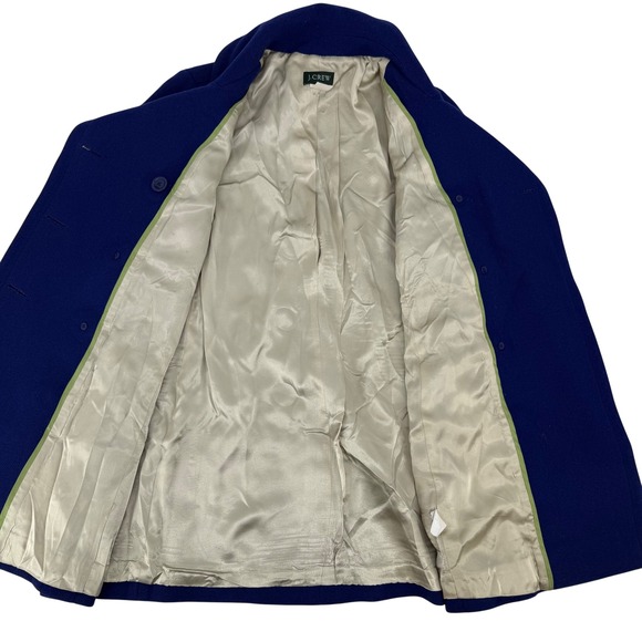 Y2K J.Crew Lille Wool Pique Pea Coat Button Blue Tweed Double Breasted Size 10 - Picture 4 of 8